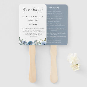 Dusty Blue Botanical Wedding Program Hand Fan