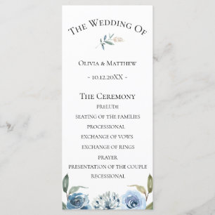 Dusty Blue Botanical Wedding Program Programme