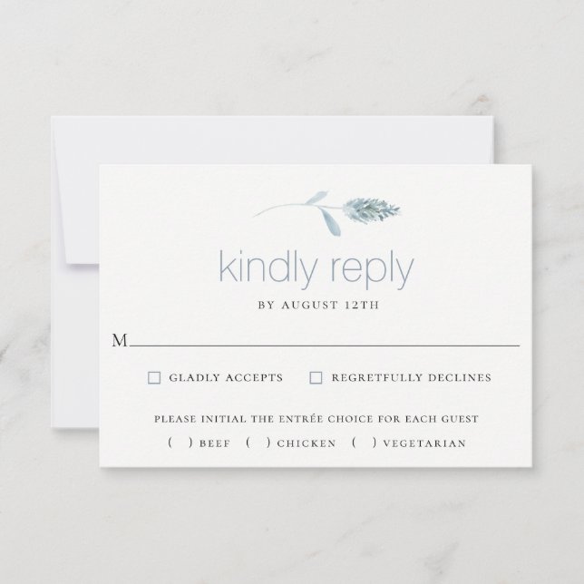 Dusty Blue Botanical Wedding RSVP Card (Front)