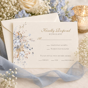 Dusty Blue Botanical Wedding RSVP Card
