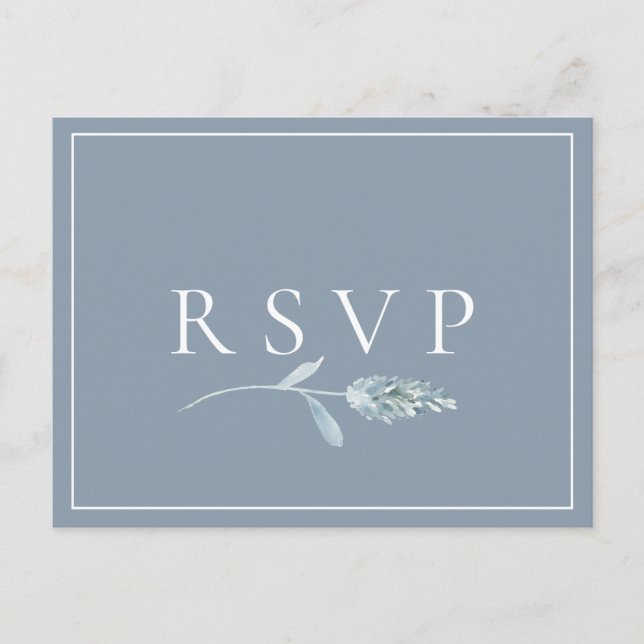 Dusty Blue Botanical Wedding RSVP Song Request Invitation Postcard (Front)