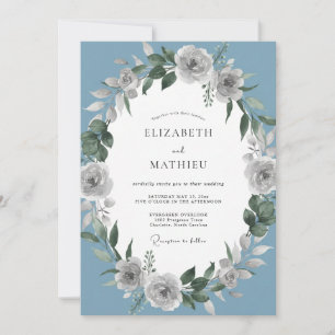Dusty Blue Botanical Whimsy Wedding Invitation
