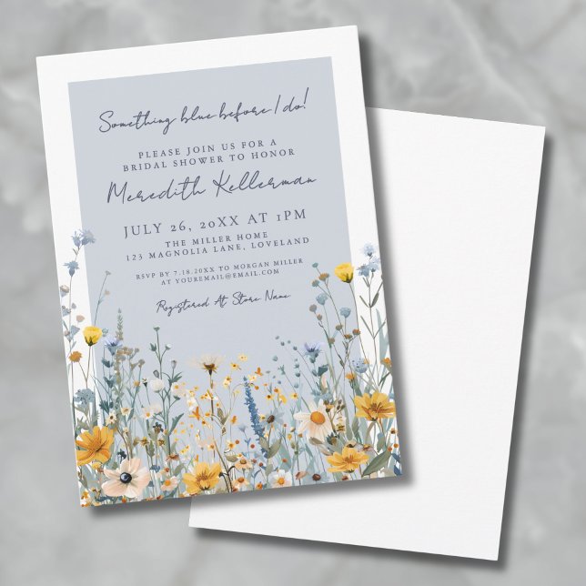 Dusty Blue Botanical Wildflower Bridal Shower Invitation (Dusty Blue Botanical Wildflower Bridal Shower Invitation)