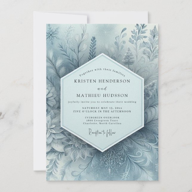 Dusty Blue Botanical Woodland Wedding Invitation (Front)