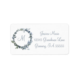 Dusty Blue Botanical Wreath Monogram Label