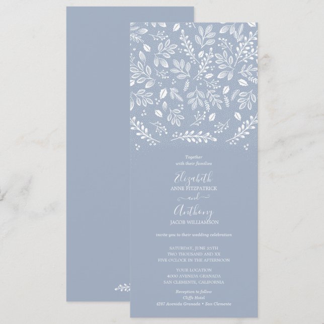 Dusty Blue Botanicals Wedding  Invitation (Front/Back)