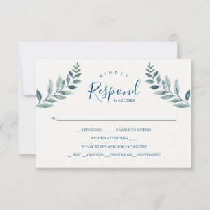 Dusty Blue Botanicals Wedding  RSVP Card