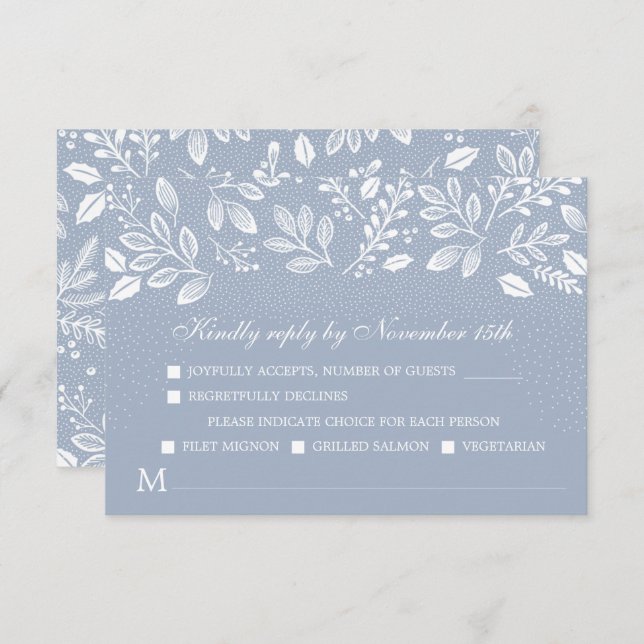 Dusty Blue Botanicals Wedding RSVP Card (Front/Back)