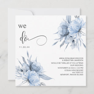 *~* Dusty Blue Bouquet AR15 Floral QR RSVP WEDDING Invitation