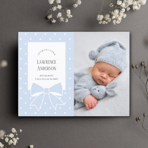 Dusty Blue Bow Baby Boy Photo Birth Announcement Postcard