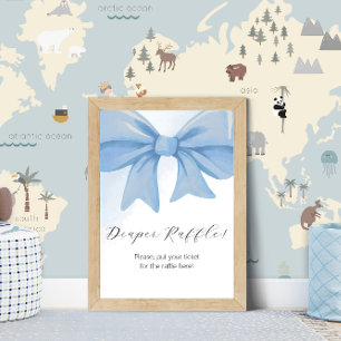 Dusty Blue Bow Baby Shower Diaper Raffle Pedestal Sign