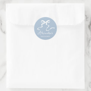 Dusty Blue Bow Baby Shower Favour Round Classic Round Sticker