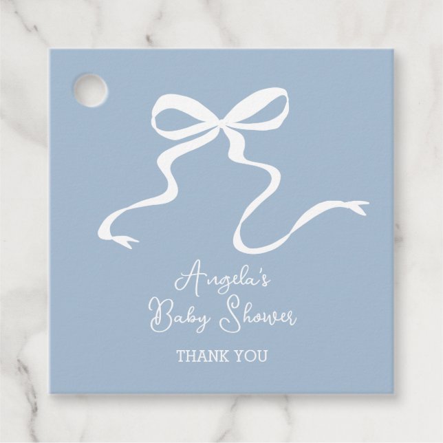 Dusty Blue Bow Baby Shower Favour Tag (Front)