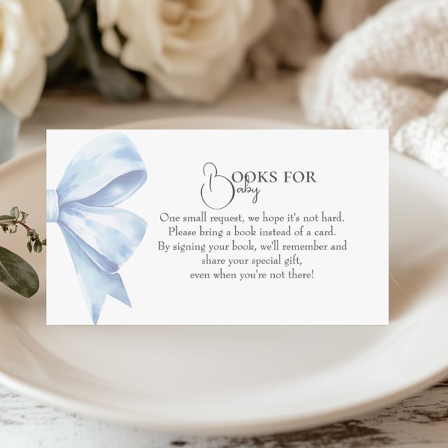 Dusty Blue Bow Book for Baby Baby Shower Boy Enclosure Card (Creator Uploaded)