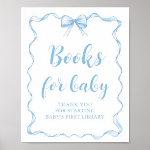 Dusty Blue Bow Boy Baby Shower Books for Baby Game Poster