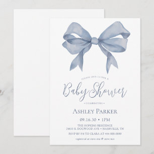 Dusty Blue Bow Boy Baby Shower Invitation