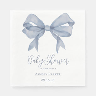 Dusty Blue Bow Boy Baby Shower Napkin