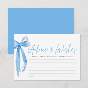 Dusty Blue Bow Bridal Shower Advice & Wishes Card