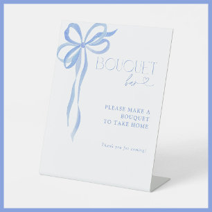Dusty Blue Bow Bridal Shower Bouquet Bar Pedestal Sign