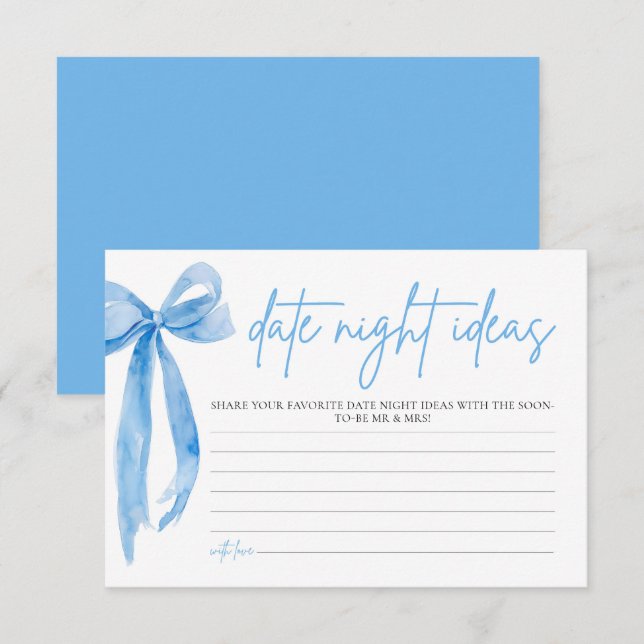 Dusty Blue Bow Bridal Shower Date Night Ideas Game Invitation (Front/Back)