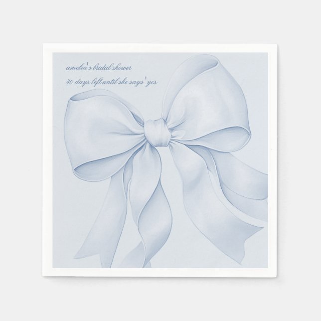Dusty Blue Bow Bridal Shower Elegant  Napkin (Front)