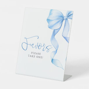 Dusty Blue Bow Bridal Shower Favors Pedestal Sign