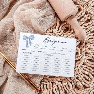 Dusty Blue Bow Bridal Shower Recipe Card