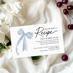 Dusty Blue Bow Bridal Shower Recipe Request Enclosure Card