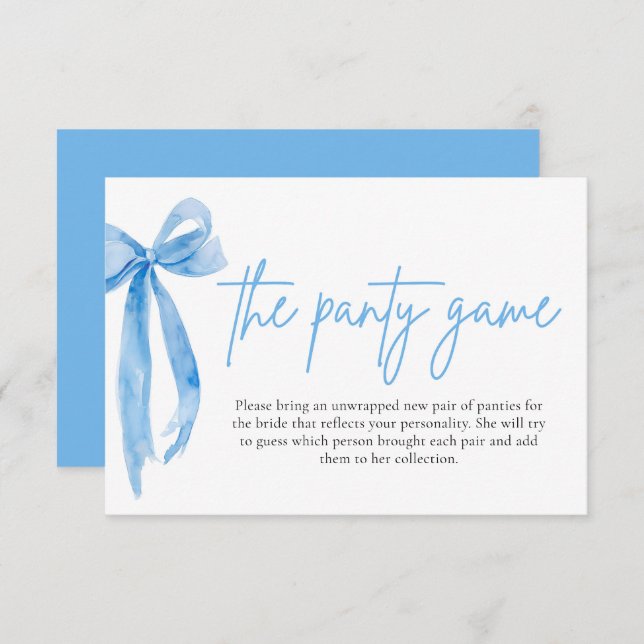Dusty Blue Bow Bridal Shower The Panty Game Cards (Front/Back)