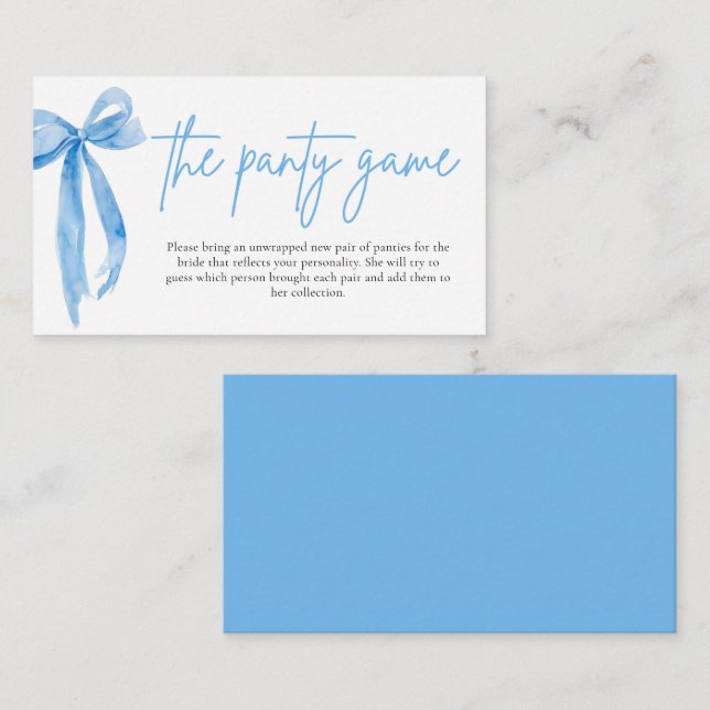 Dusty Blue Bow Bridal Shower The Panty Game  Enclosure Card (Front/Back)