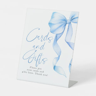 Dusty Blue Bow Cards and Gifts Bridal Shower Pedestal Sign