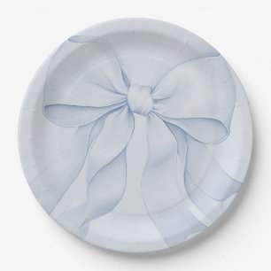 Dusty Blue Bow Elegant Decor Paper Plate