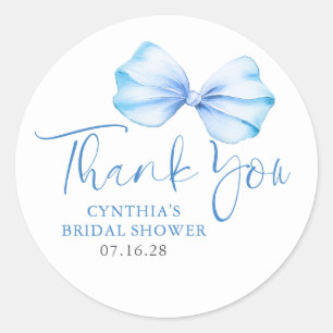 Dusty Blue Bow Favors Thank You  Classic Round Sticker