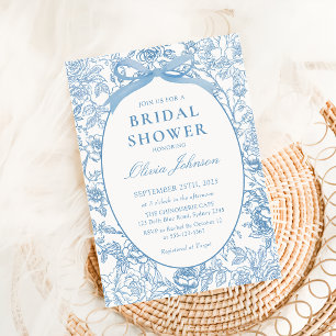 Dusty Blue Bow Floral Bridal Shower Invitation