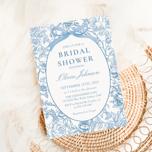 Dusty Blue Bow Floral Bridal Shower Invitation (Creator Uploaded)