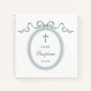 Dusty Blue Bow Greek Frame Baptism Guest Book