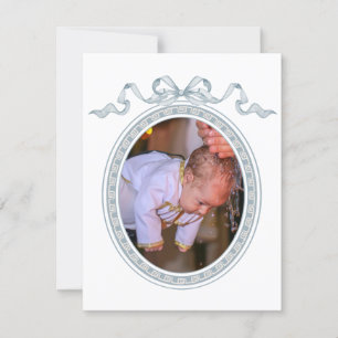 Dusty Blue Bow Greek Frame Baptism Thank You Card
