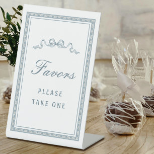 Dusty Blue Bow Greek Frame Favours Pedestal Sign