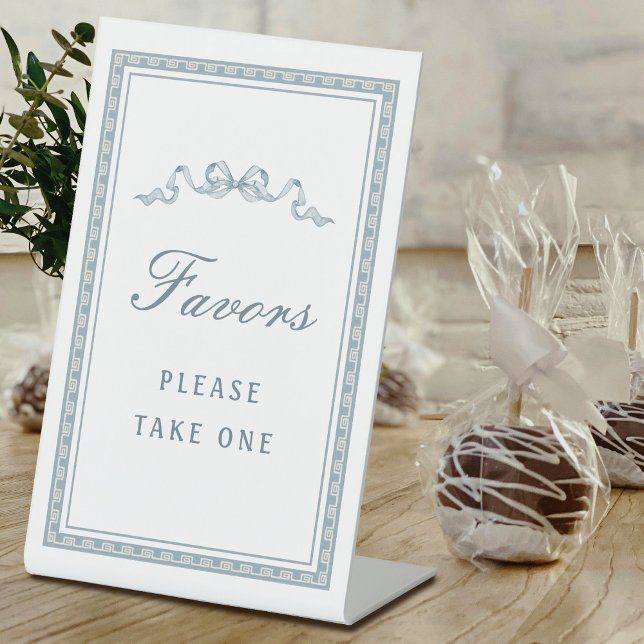 Dusty Blue Bow Greek Frame Favours Pedestal Sign (Creator Uploaded)