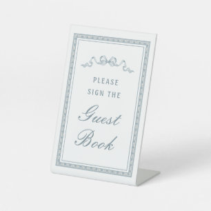 Dusty Blue Bow Greek Frame Guest Book Pedestal Sign
