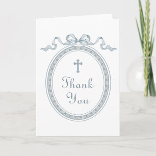Dusty Blue Bow Greek Frame Religious Thank You Card