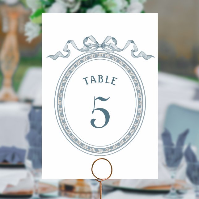 Dusty Blue Bow Greek Frame Table Number (Creator Uploaded)