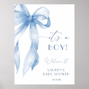 Dusty Blue Bow Its A Boy Baby Shower Welcome Sign