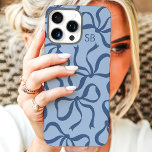Dusty Blue Bow Monogram iPhone 16 Pro Max Case<br><div class="desc">Dress up your phone in style with this chic and trendy dusty blue phone case! Featuring a playful pattern of hand-drawn bows and personalised with your monogram, this case is the perfect blend of fashion and function. Made from durable materials to protect your phone from everyday bumps and scratches. A...</div>