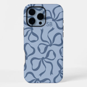 Dusty Blue Bow Monogram iPhone 16 Pro Max Case