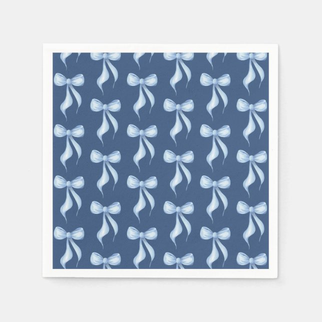 Dusty Blue Bow Pattern Bridal Shower Napkin (Front)