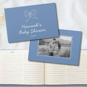 Dusty Blue Bow Personalised Baby Shower Guest Book