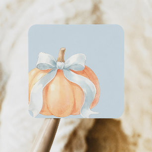 Dusty Blue Bow Pumpkin Baby Boy Shower Square Sticker