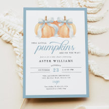 Dusty Blue Bow Pumpkins Twin Baby Boy Shower