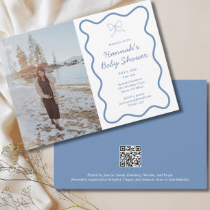 Dusty Blue Bow Ribbon Baby Shower Photo Invitation